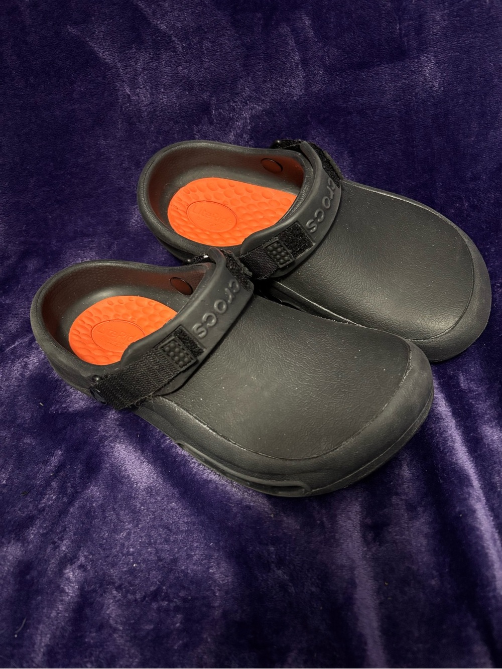 CROCS Black Clog Mules with Orange Footbed